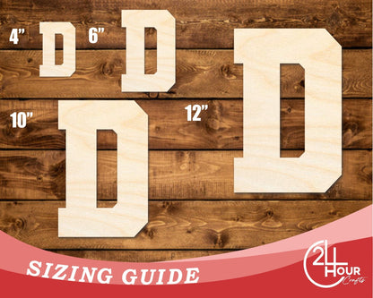 Unfinished Wood Varsity Team Font - D Shape | DIY Craft Cutout | up to 46" DIY - NameSigns.com