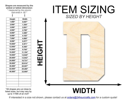Unfinished Wood Varsity Team Font - D Shape | DIY Craft Cutout | up to 46" DIY - NameSigns.com