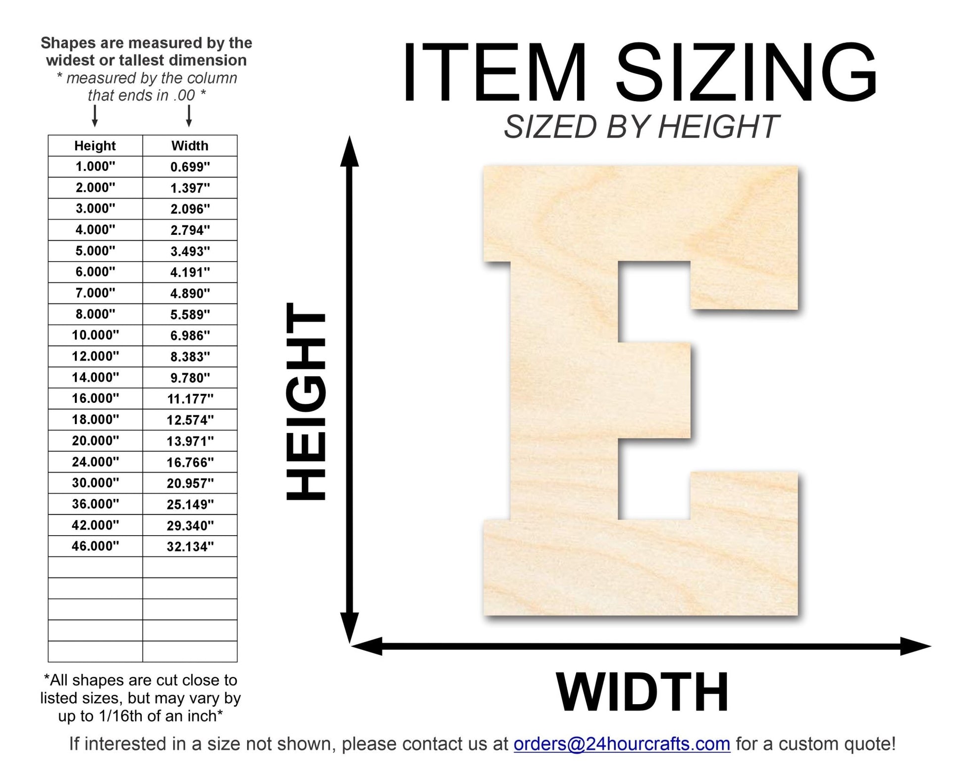 Unfinished Wood Varsity Team Font - E Shape | DIY Craft Cutout | up to 46" DIY - NameSigns.com
