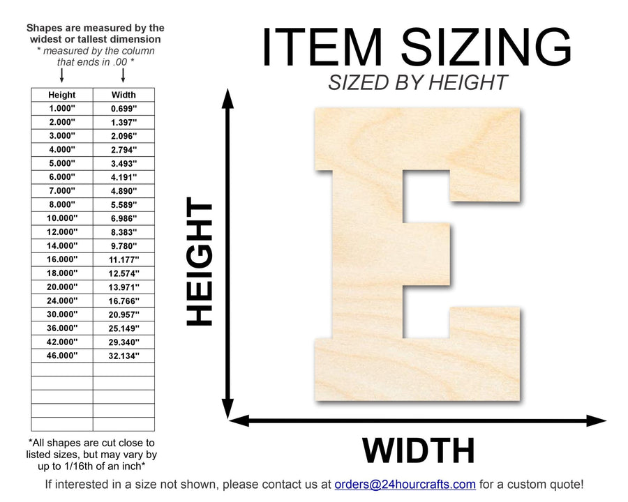 Unfinished Wood Varsity Team Font - E Shape | DIY Craft Cutout | up to 46" DIY - NameSigns.com