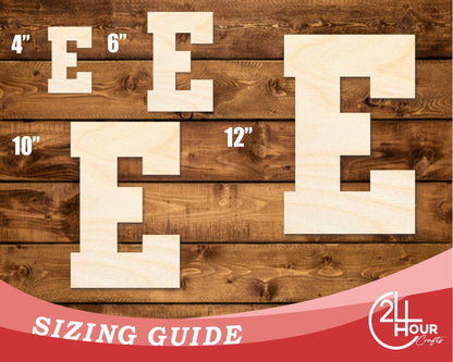 Unfinished Wood Varsity Team Font - E Shape | DIY Craft Cutout | up to 46" DIY - NameSigns.com