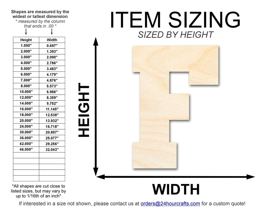Unfinished Wood Varsity Team Font - F Shape | DIY Craft Cutout | up to 46" DIY - NameSigns.com