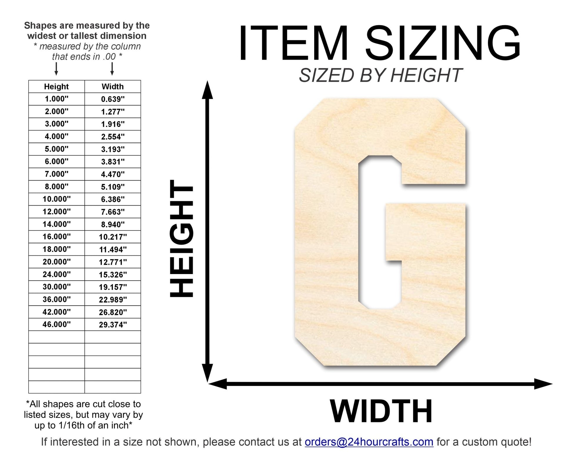 Unfinished Wood Varsity Team Font - G Shape | DIY Craft Cutout | up to 46" DIY - NameSigns.com