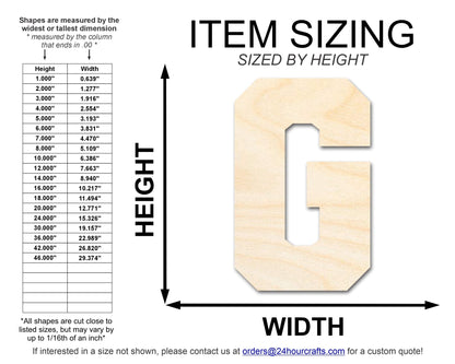 Unfinished Wood Varsity Team Font - G Shape | DIY Craft Cutout | up to 46" DIY - NameSigns.com