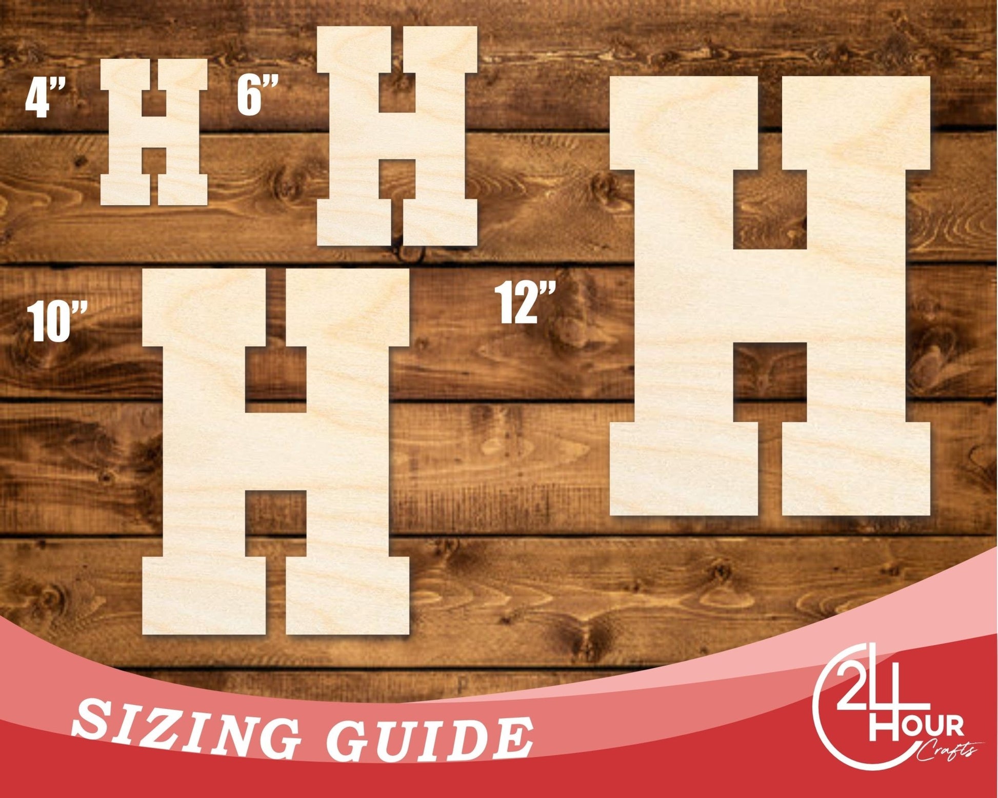 Unfinished Wood Varsity Team Font - H Shape | DIY Craft Cutout | up to 46" DIY - NameSigns.com