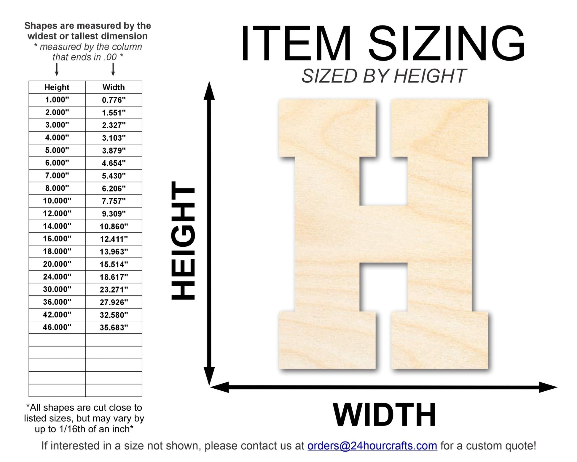 Unfinished Wood Varsity Team Font - H Shape | DIY Craft Cutout | up to 46" DIY - NameSigns.com