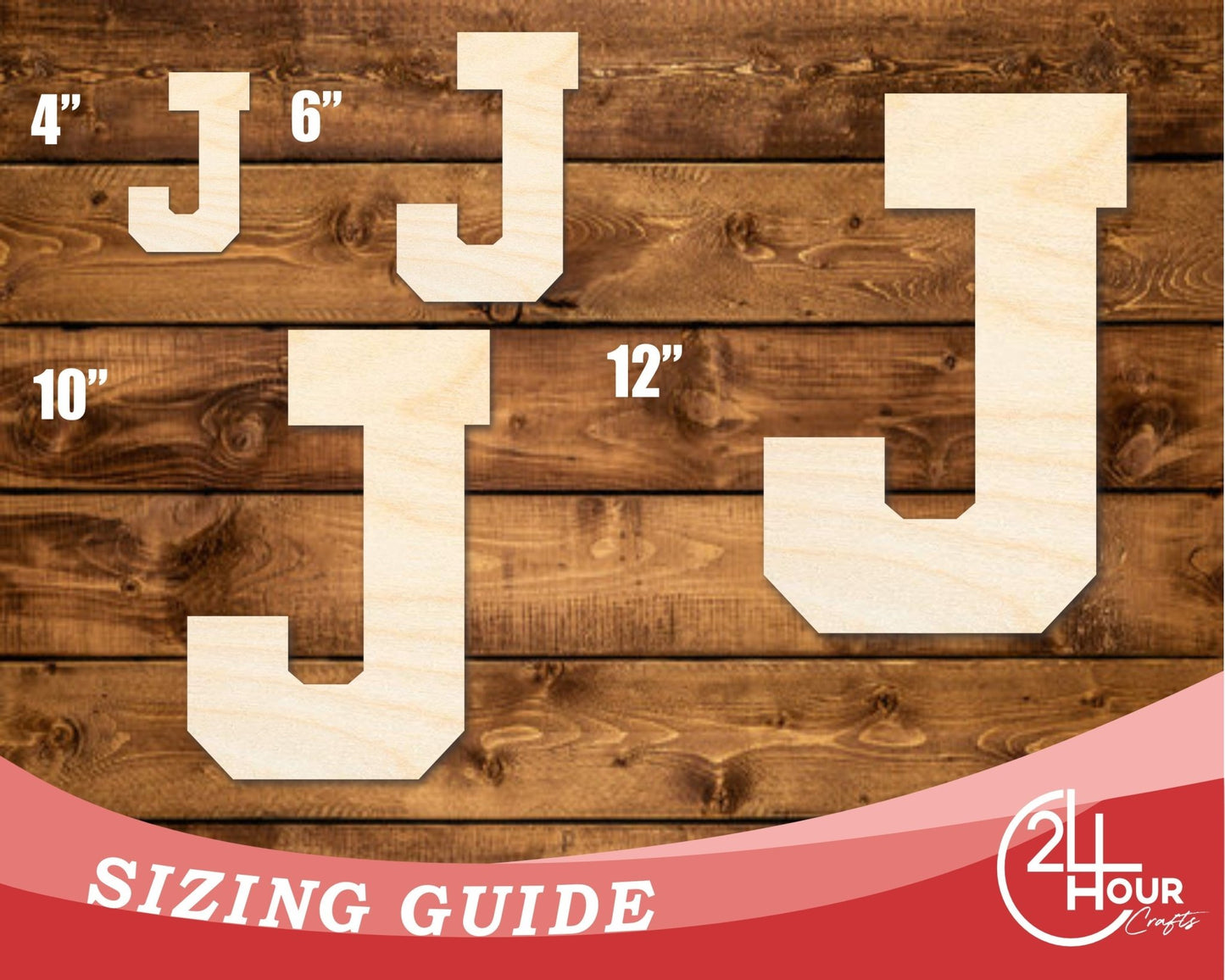 Unfinished Wood Varsity Team Font - J Shape | DIY Craft Cutout | up to 46" DIY - NameSigns.com
