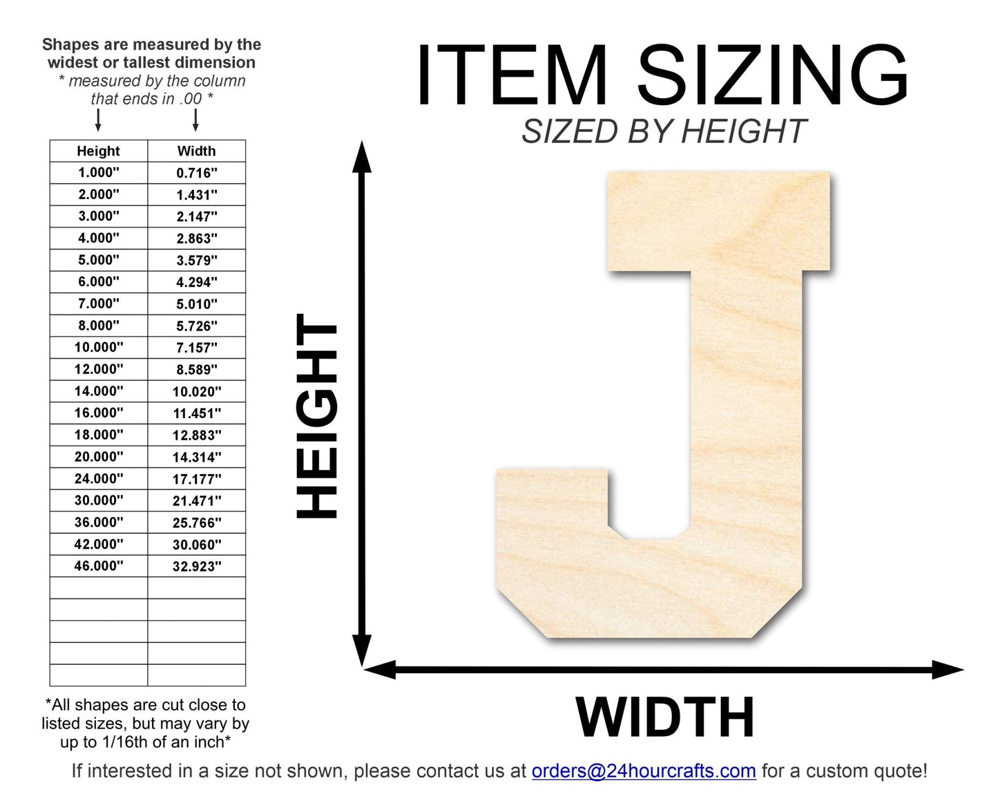 Unfinished Wood Varsity Team Font - J Shape | DIY Craft Cutout | up to 46" DIY - NameSigns.com