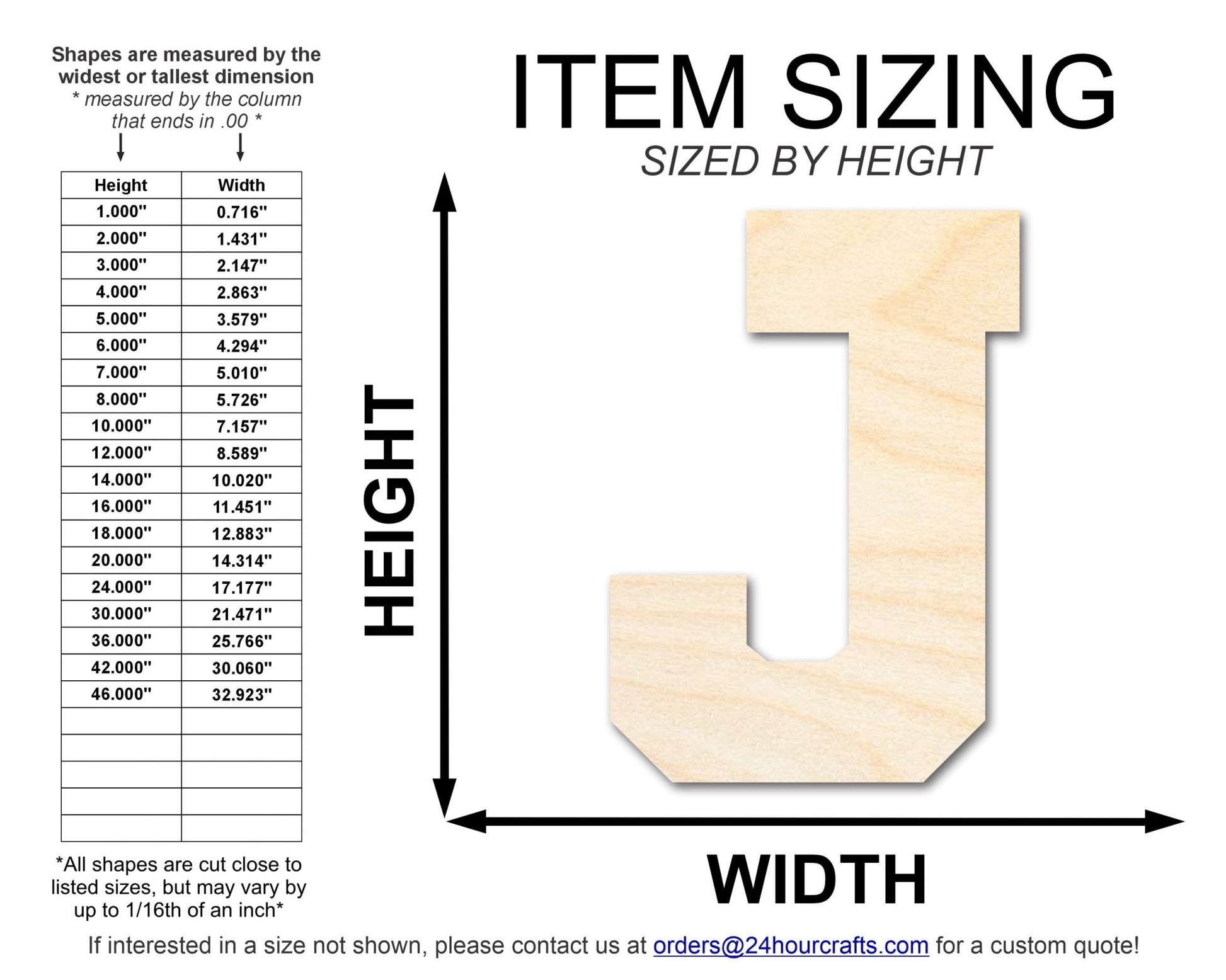 Unfinished Wood Varsity Team Font - J Shape | DIY Craft Cutout | up to 46" DIY - NameSigns.com