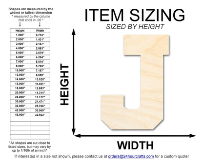 Unfinished Wood Varsity Team Font - J Shape | DIY Craft Cutout | up to 46" DIY - NameSigns.com
