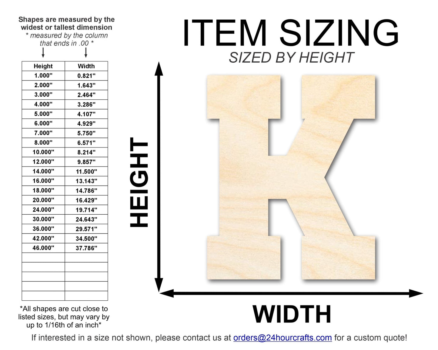 Unfinished Wood Varsity Team Font - K Shape | DIY Craft Cutout | up to 46" DIY - NameSigns.com