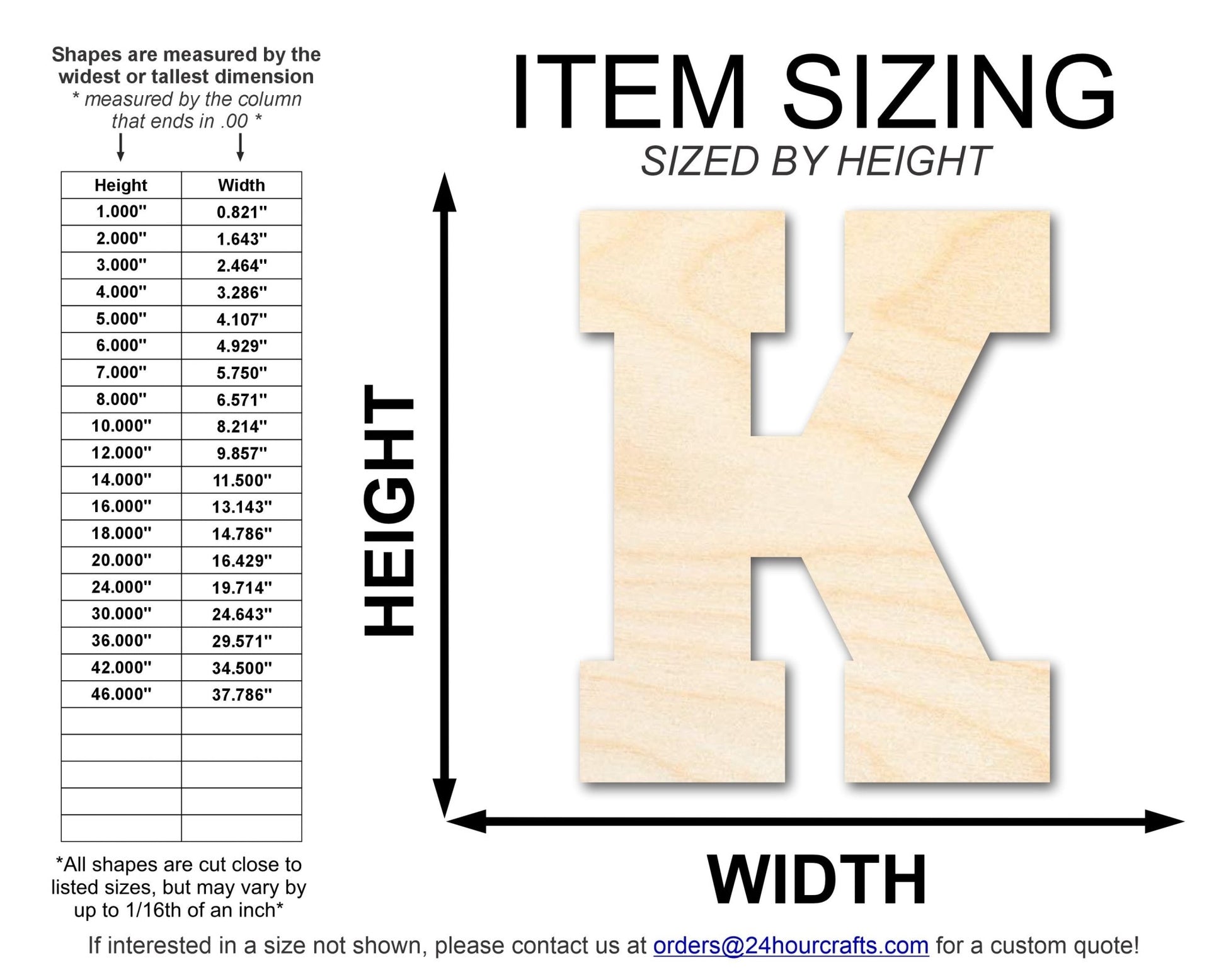 Unfinished Wood Varsity Team Font - K Shape | DIY Craft Cutout | up to 46" DIY - NameSigns.com