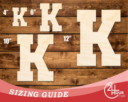 Unfinished Wood Varsity Team Font - K Shape | DIY Craft Cutout | up to 46" DIY - NameSigns.com