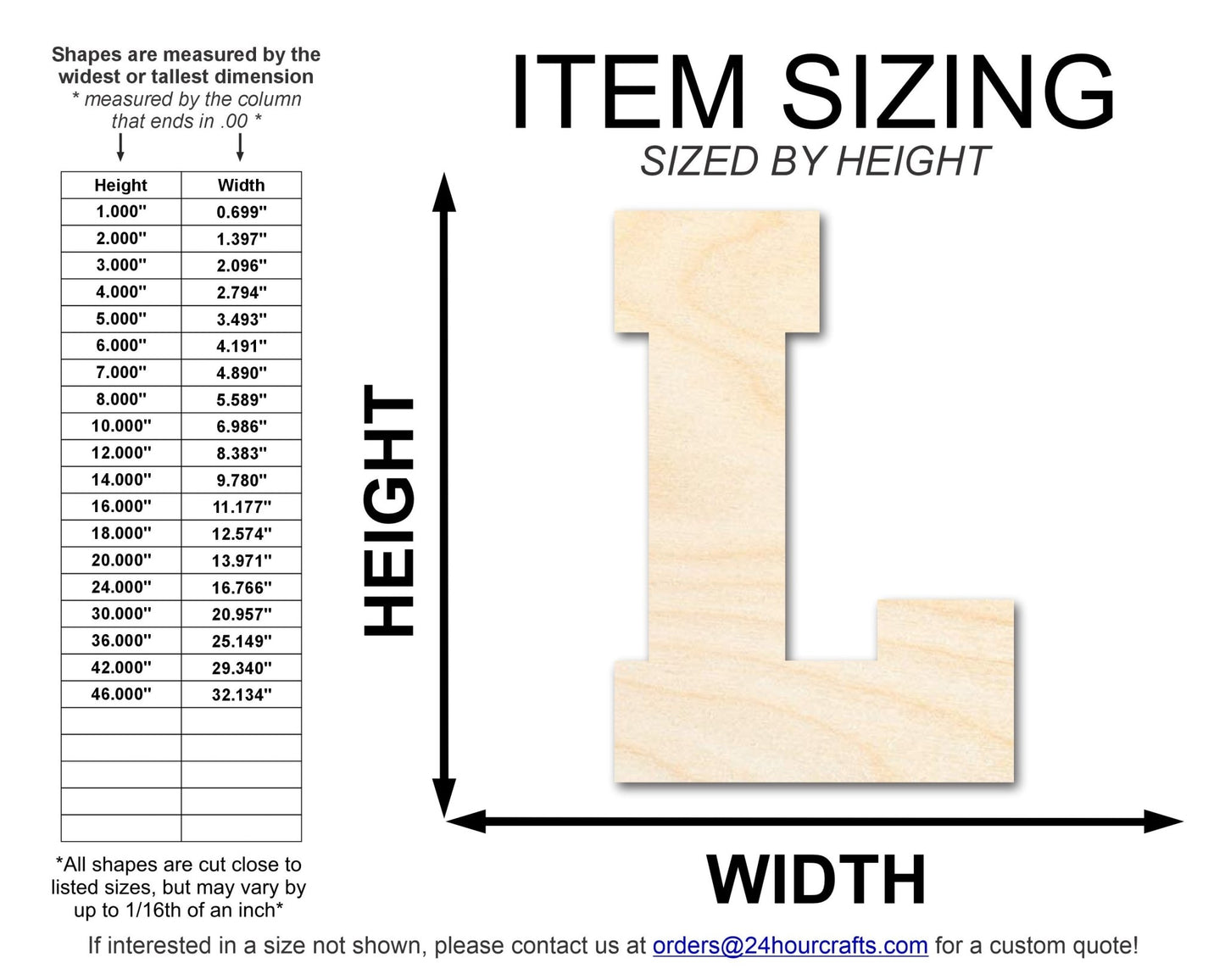 Unfinished Wood Varsity Team Font - L Shape | DIY Craft Cutout | up to 46" DIY - NameSigns.com