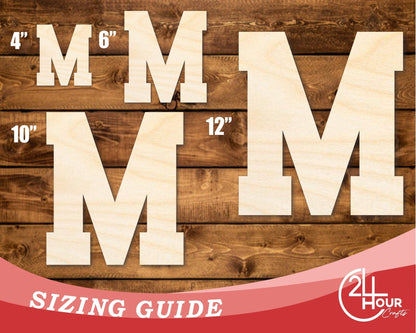 Unfinished Wood Varsity Team Font - M Shape | DIY Craft Cutout | up to 46" DIY - NameSigns.com
