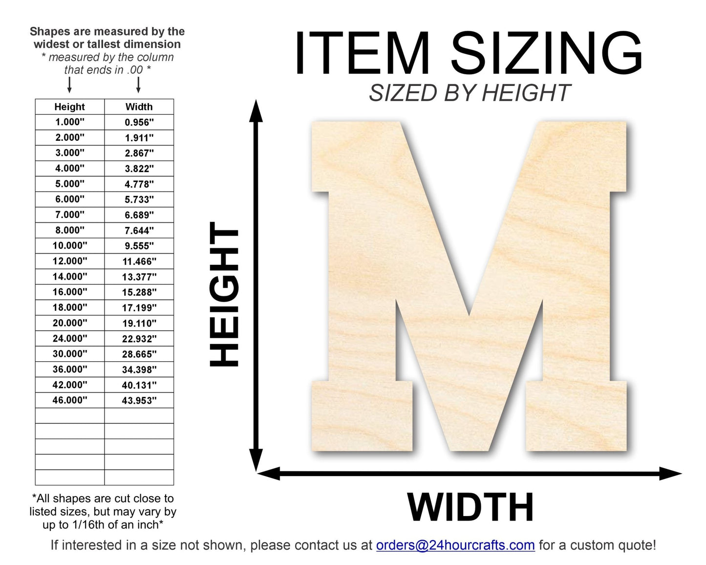 Unfinished Wood Varsity Team Font - M Shape | DIY Craft Cutout | up to 46" DIY - NameSigns.com