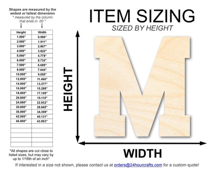 Unfinished Wood Varsity Team Font - M Shape | DIY Craft Cutout | up to 46" DIY - NameSigns.com