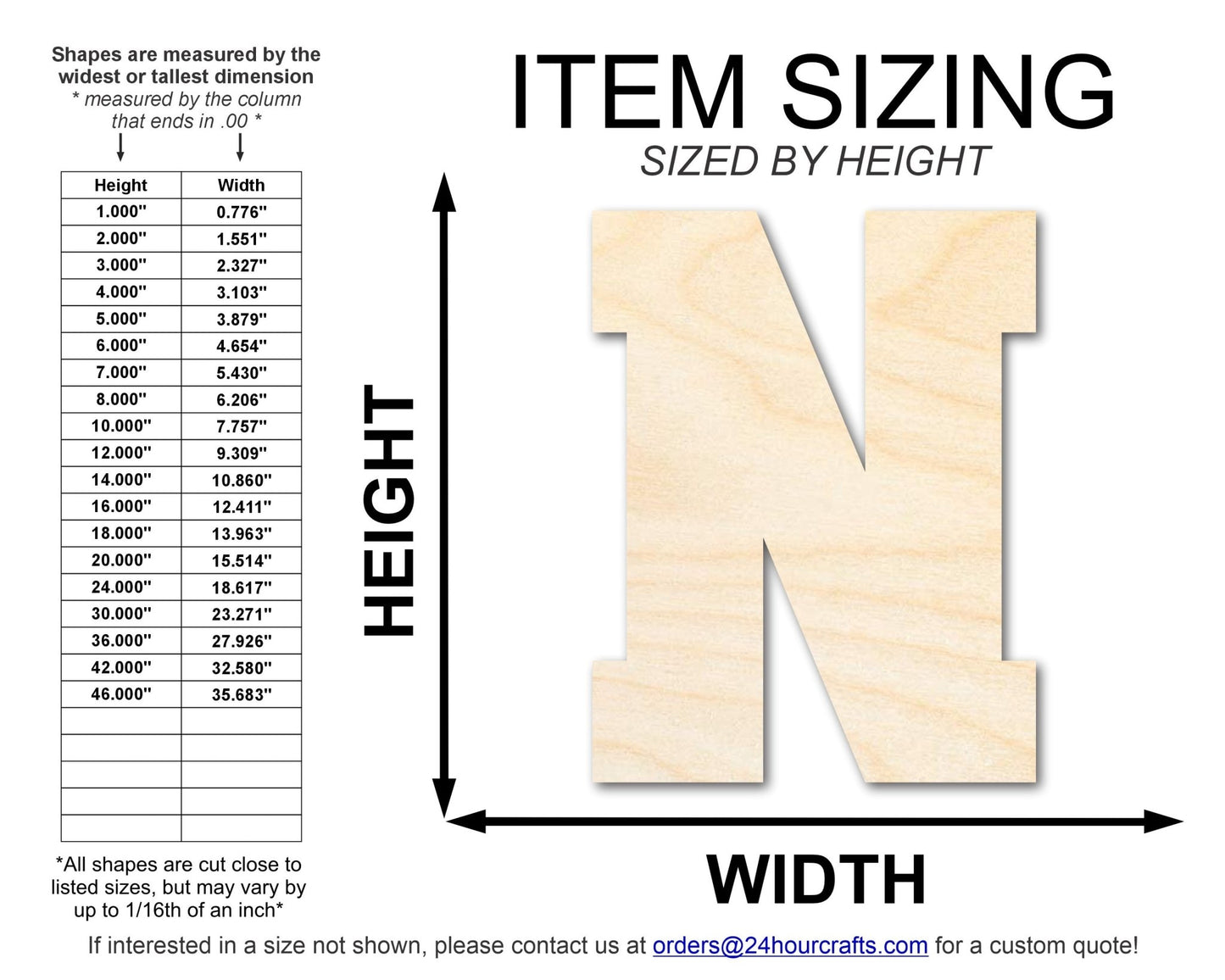 Unfinished Wood Varsity Team Font - N Shape | DIY Craft Cutout | up to 46" DIY - NameSigns.com