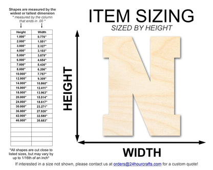 Unfinished Wood Varsity Team Font - N Shape | DIY Craft Cutout | up to 46" DIY - NameSigns.com