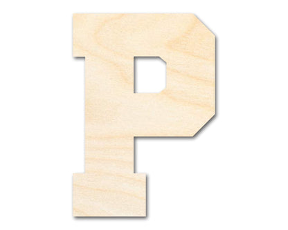 Unfinished Wood Varsity Team Font - P Shape | DIY Craft Cutout | up to 46" DIY - NameSigns.com