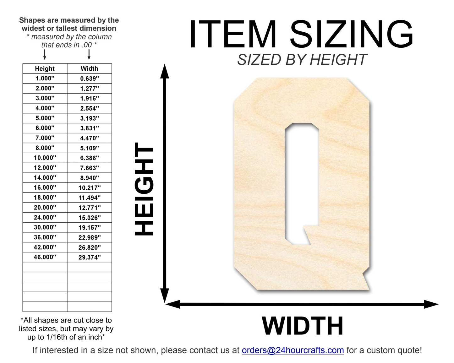 Unfinished Wood Varsity Team Font - Q Shape | DIY Craft Cutout | up to 46" DIY - NameSigns.com