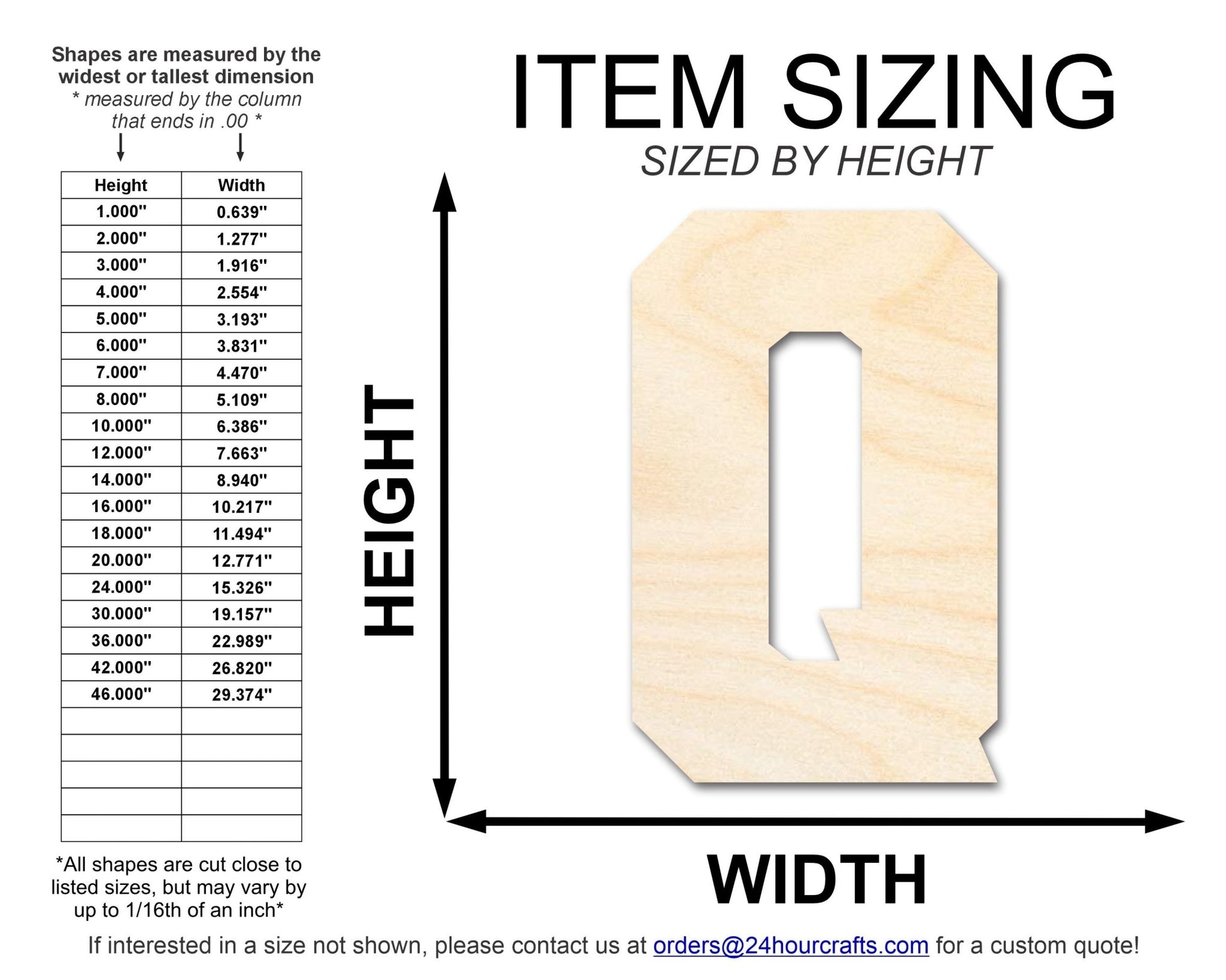 Unfinished Wood Varsity Team Font - Q Shape | DIY Craft Cutout | up to 46" DIY - NameSigns.com