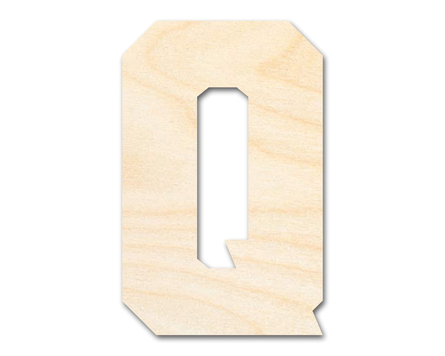 Unfinished Wood Varsity Team Font - Q Shape | DIY Craft Cutout | up to 46" DIY - NameSigns.com
