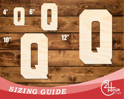 Unfinished Wood Varsity Team Font - Q Shape | DIY Craft Cutout | up to 46" DIY - NameSigns.com