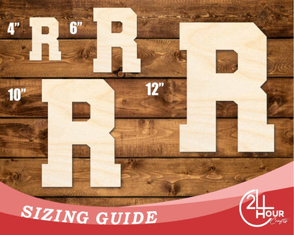 Unfinished Wood Varsity Team Font - R Shape | DIY Craft Cutout | up to 46" DIY - NameSigns.com