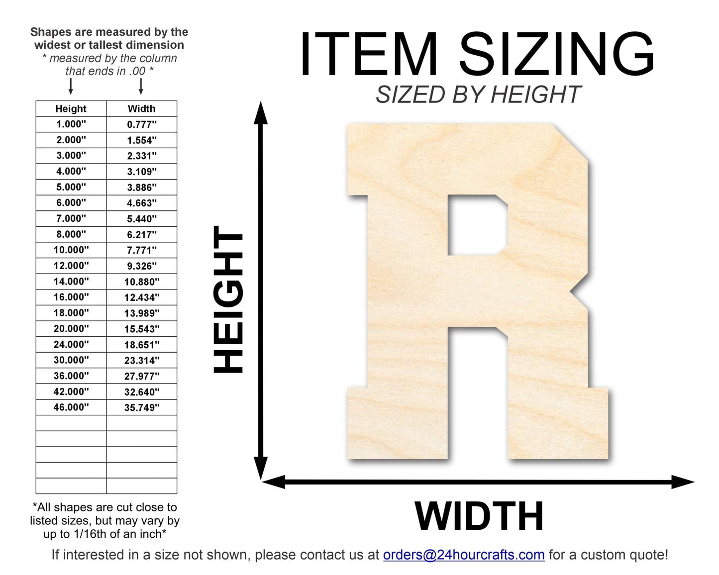 Unfinished Wood Varsity Team Font - R Shape | DIY Craft Cutout | up to 46" DIY - NameSigns.com