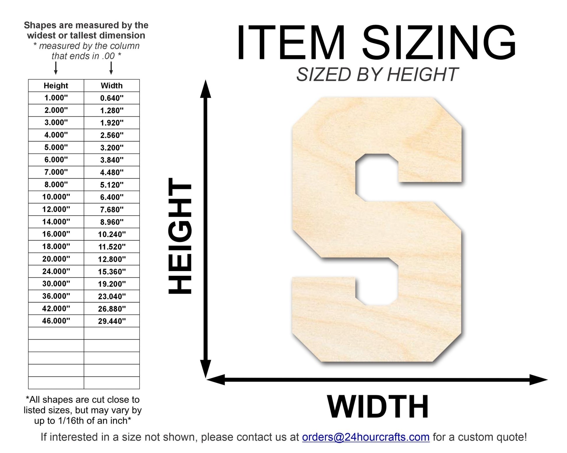 Unfinished Wood Varsity Team Font - S Shape | DIY Craft Cutout | up to 46" DIY - NameSigns.com