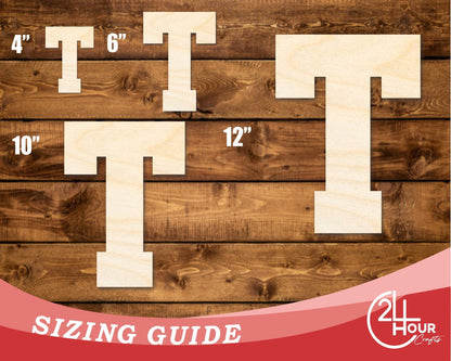 Unfinished Wood Varsity Team Font - T Shape | DIY Craft Cutout | up to 46" DIY - NameSigns.com