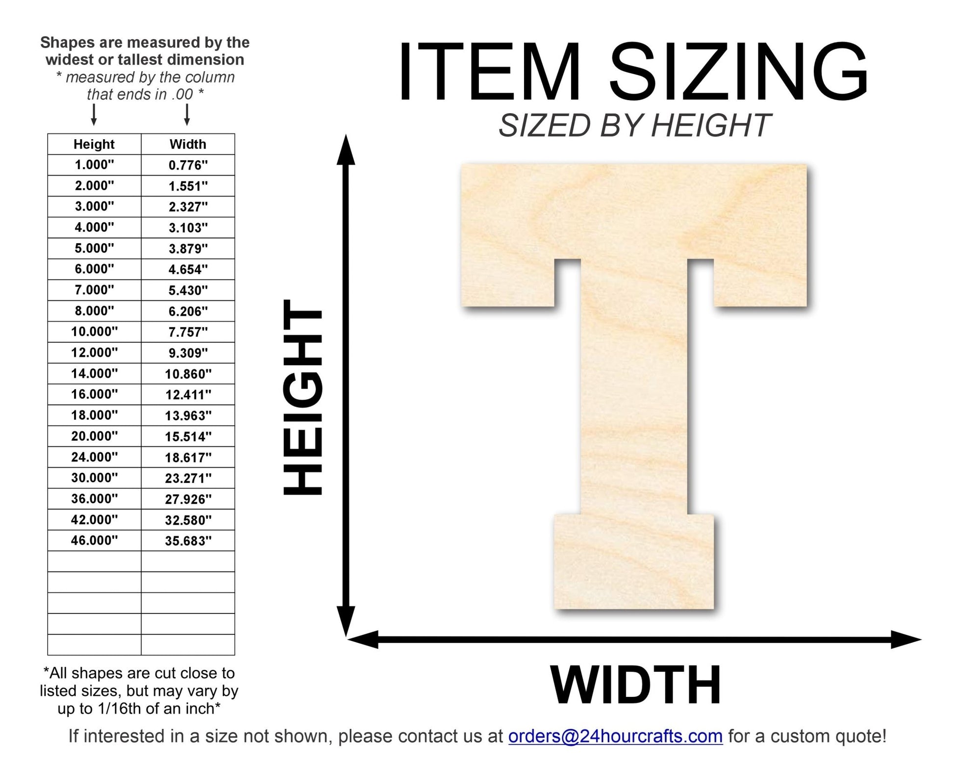 Unfinished Wood Varsity Team Font - T Shape | DIY Craft Cutout | up to 46" DIY - NameSigns.com