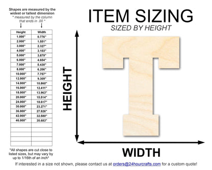 Unfinished Wood Varsity Team Font - T Shape | DIY Craft Cutout | up to 46" DIY - NameSigns.com