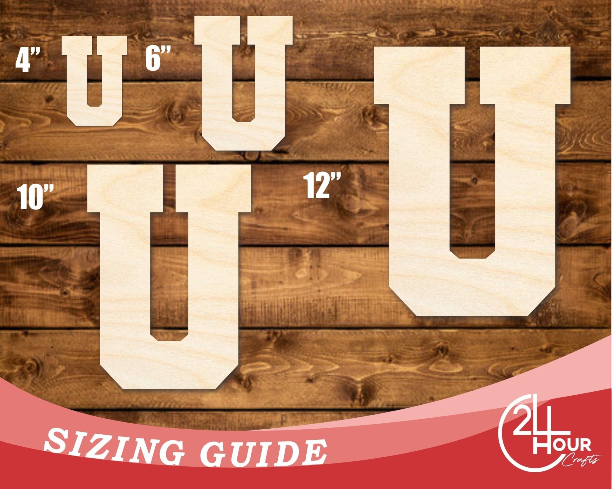 Unfinished Wood Varsity Team Font - U Shape | DIY Craft Cutout | up to 46" DIY - NameSigns.com