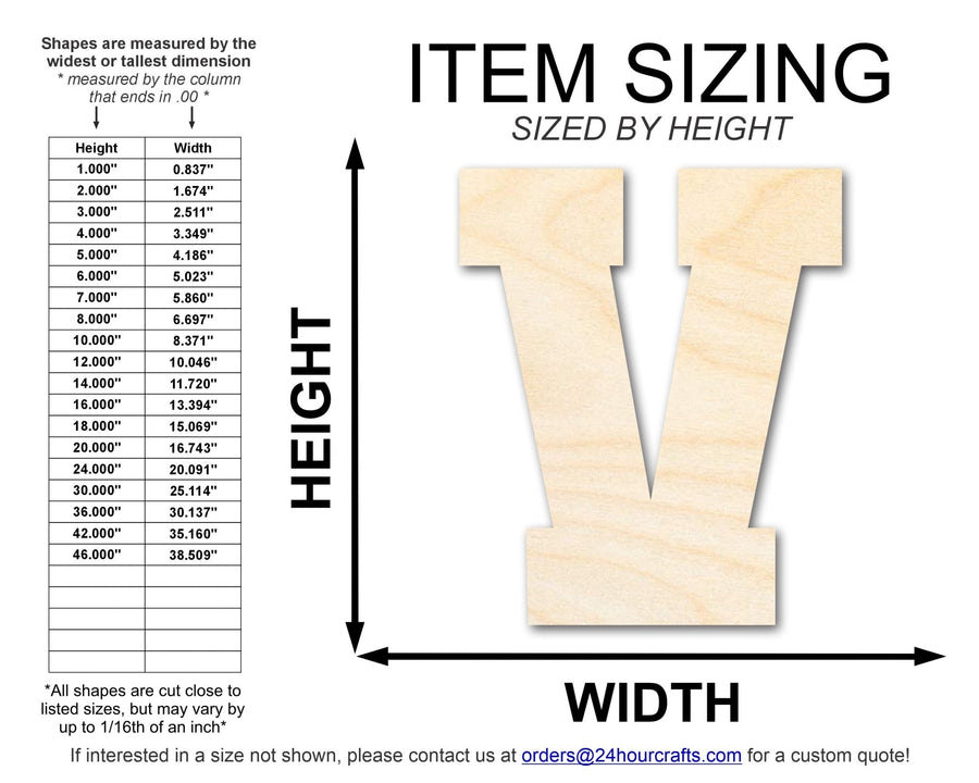 Unfinished Wood Varsity Team Font - V Shape | DIY Craft Cutout | up to 46" DIY - NameSigns.com