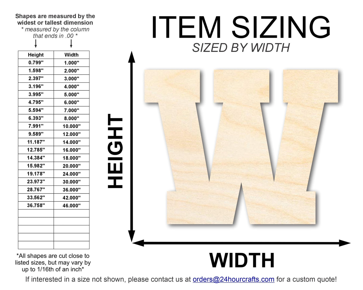 Unfinished Wood Varsity Team Font - W Shape | DIY Craft Cutout | up to 46" DIY - NameSigns.com