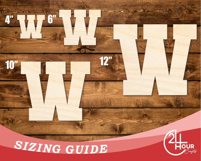 Unfinished Wood Varsity Team Font - W Shape | DIY Craft Cutout | up to 46" DIY - NameSigns.com