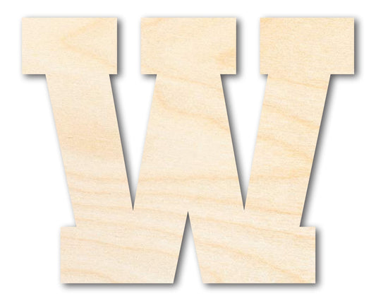Unfinished Wood Varsity Team Font - W Shape | DIY Craft Cutout | up to 46" DIY - NameSigns.com