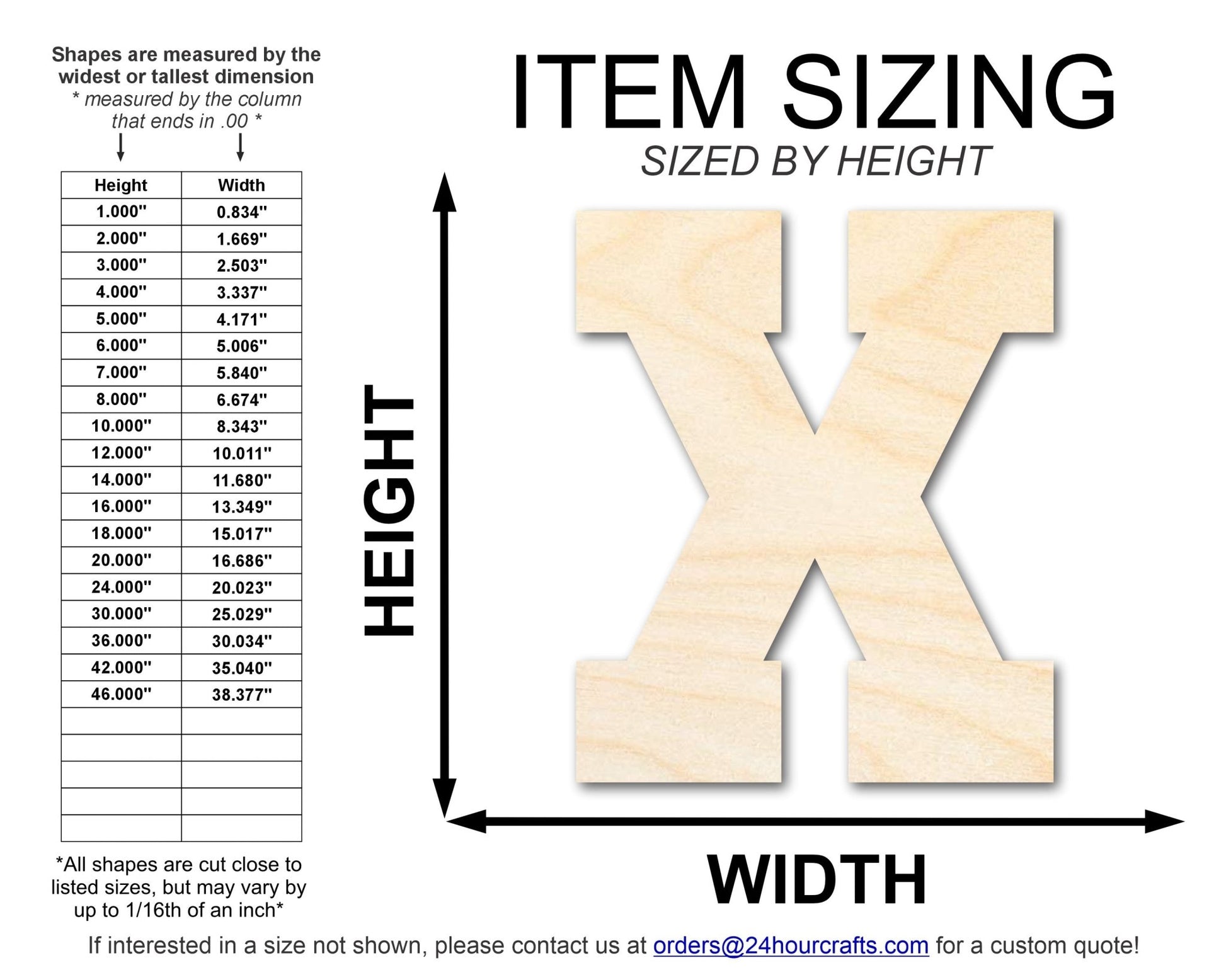 Unfinished Wood Varsity Team Font - X Shape | DIY Craft Cutout | up to 46" DIY - NameSigns.com