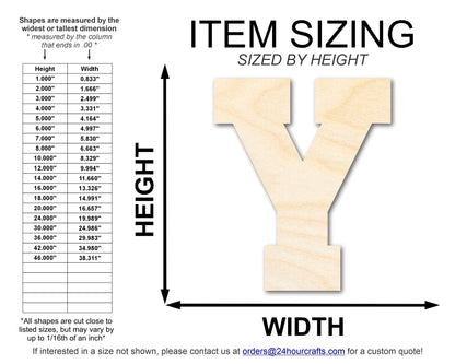 Unfinished Wood Varsity Team Font - Y Shape | DIY Craft Cutout | up to 46" DIY - NameSigns.com