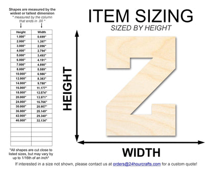 Unfinished Wood Varsity Team Font - Z Shape | DIY Craft Cutout | up to 46" DIY - NameSigns.com