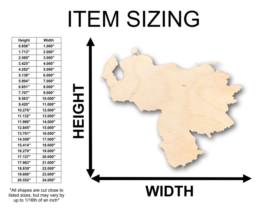 Unfinished Wood Venezuela South America Country Shape - Craft - up to 46" DIY - NameSigns.com