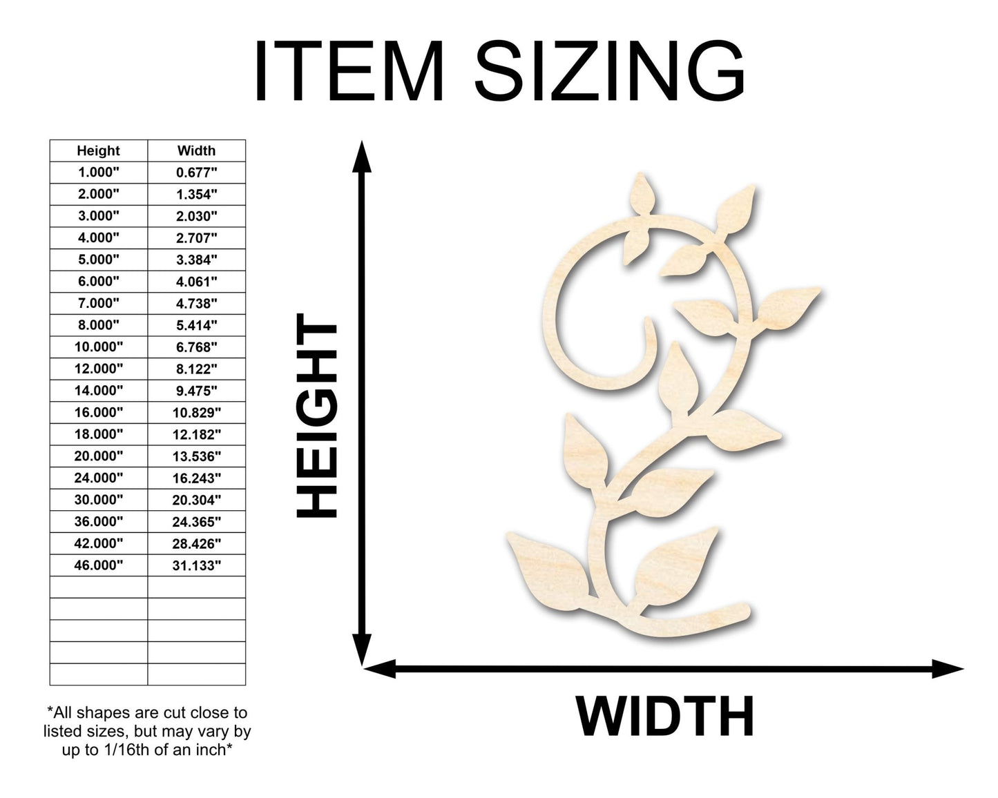 Unfinished Wood Vine Shape - Plant Craft - up to 46" DIY - NameSigns.com