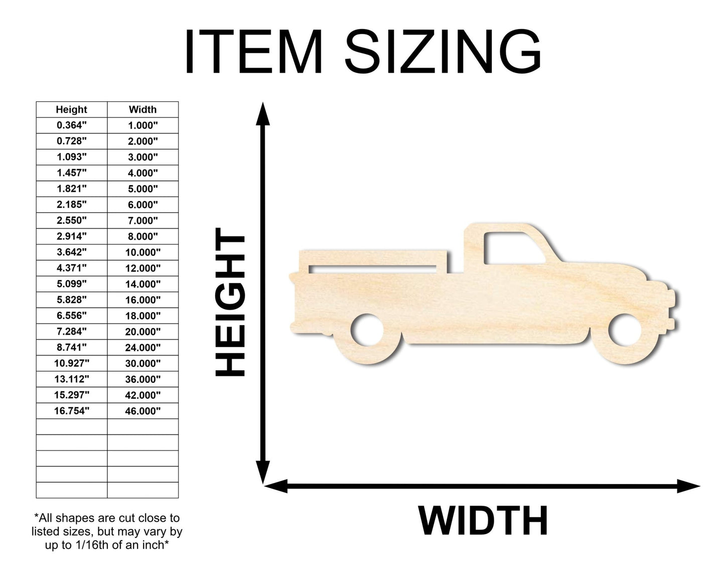 Unfinished Wood Vintage Pickup Truck Shape - Vehicle Truck Craft - up to 46" DIY - NameSigns.com