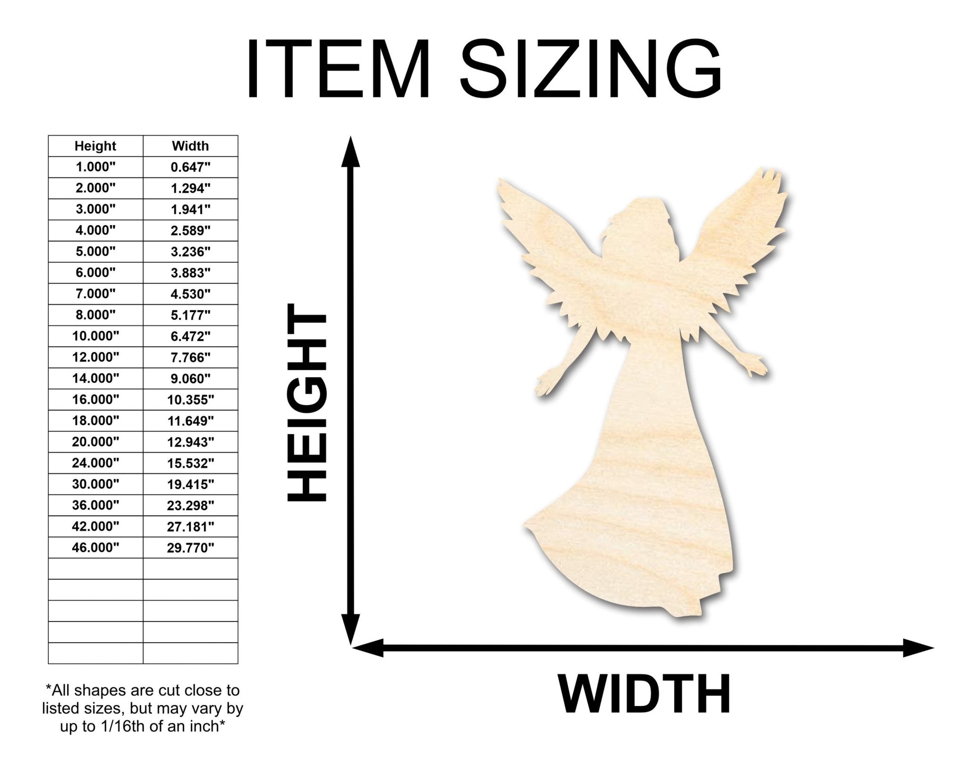Unfinished Wood Virgo Angel Shape - Zodiac Craft - up to 46" - NameSigns.com