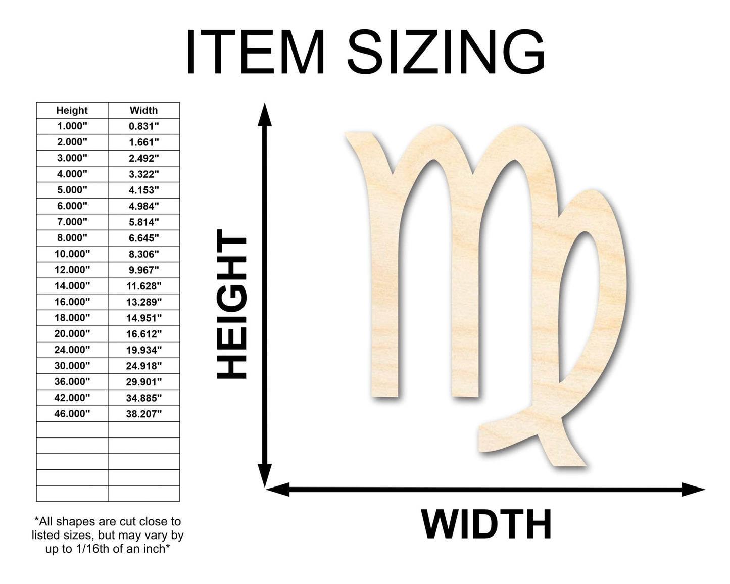 Unfinished Wood Virgo Sign Shape - Zodiac Craft - up to 46" - NameSigns.com
