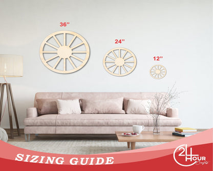 Unfinished Wood Wagon Wheel Shape | Rustic Farmhouse | DIY Craft Cutout | Up to 24" - NameSigns.com
