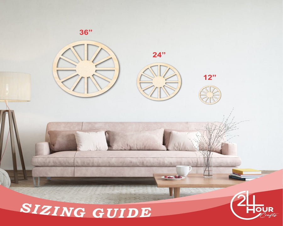 Unfinished Wood Wagon Wheel Shape | Rustic Farmhouse | DIY Craft Cutout | Up to 24" - NameSigns.com