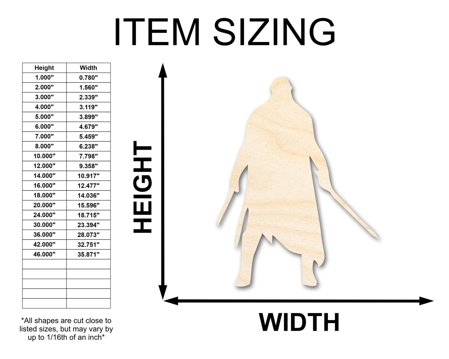 Unfinished Wood Warrior Shape - Craft - up to 46" - NameSigns.com